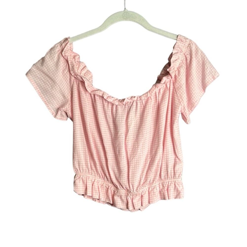 Lottie Moss Pink White Gingham Print Off Shoulder Top White Bow Medium